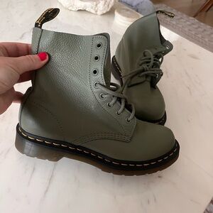 Dr. Martens Women's Olive Combat Boots - Buttery Soft Leather-size 8